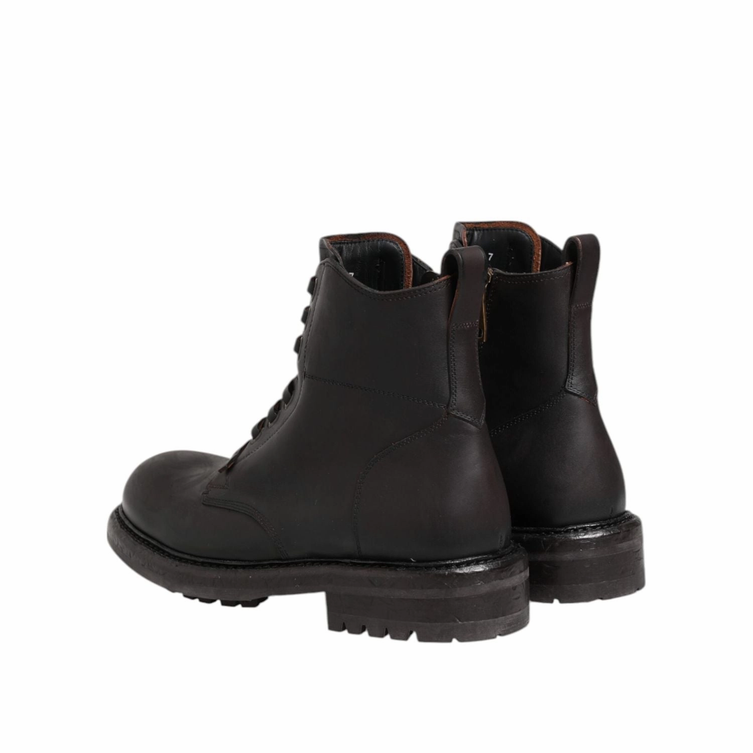 Dolce & Gabbana Dark Brown Leather Lace Up Mid Calf Boots Shoes Boots Motorcycle Riding