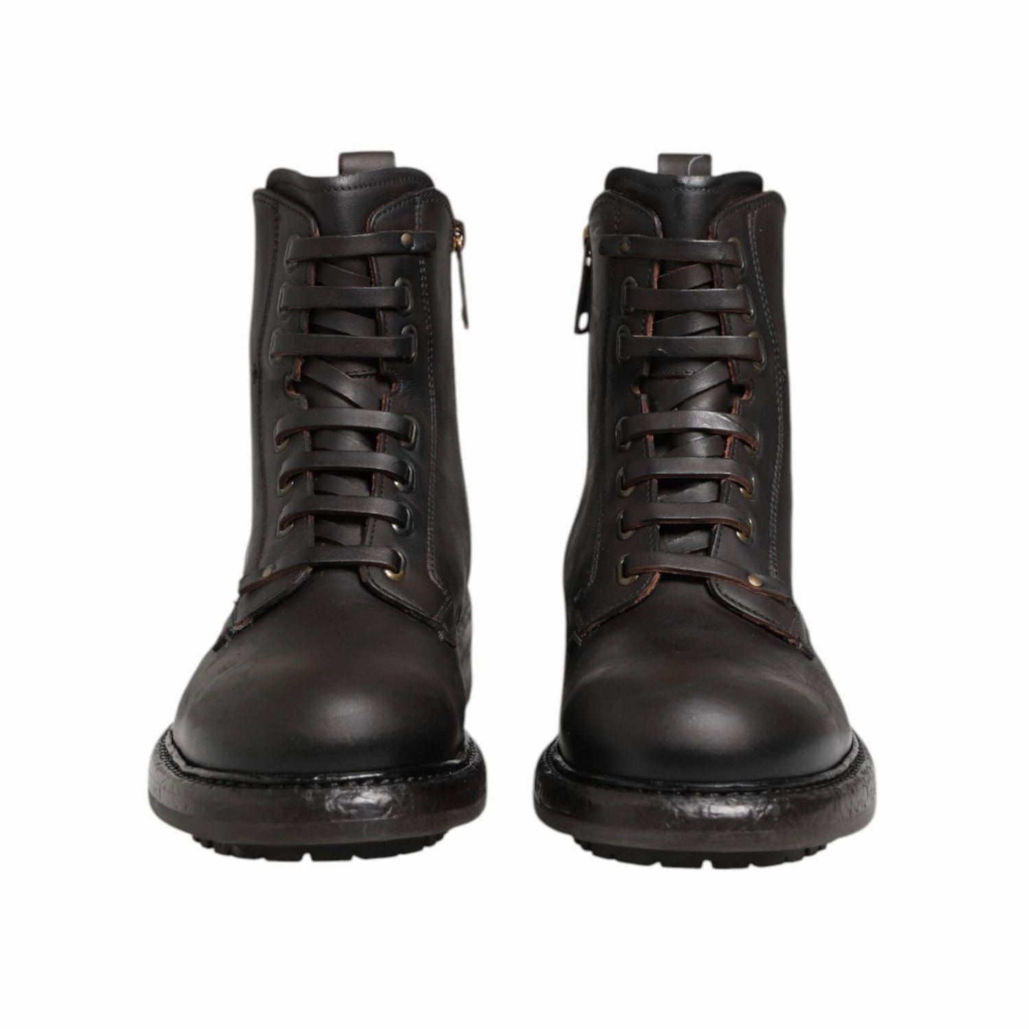 Steel Toe Winter Boots Dolce & Gabbana Dark Brown Leather Lace Up Mid Calf Boots Shoes