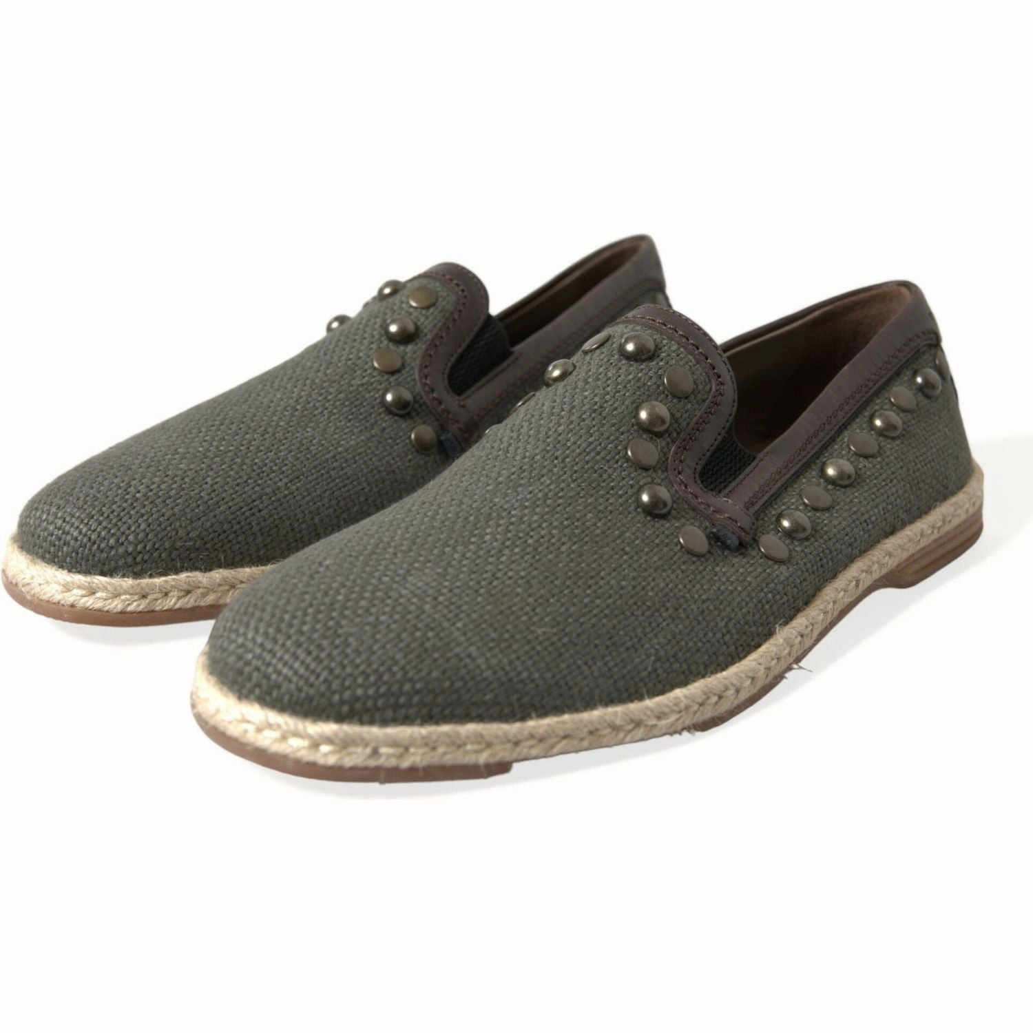 Dolce & Gabbana Gray Linen Leather Studded Loafers Shoes Break Your Glass Slippers