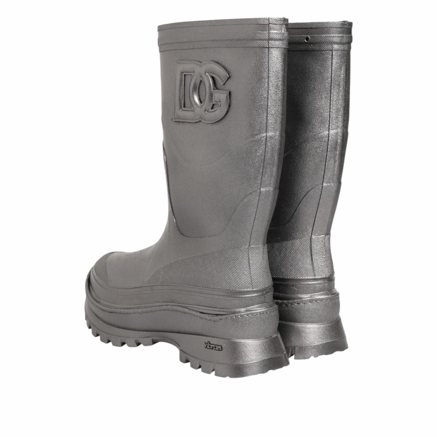 Dolce & Gabbana Metallic Silver Pull On Rain Boots Shoes Dirtbike Riding Boots