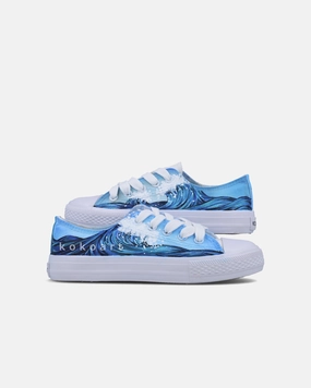 Working Shoes Waterproof Waves Hand Painted Shoes