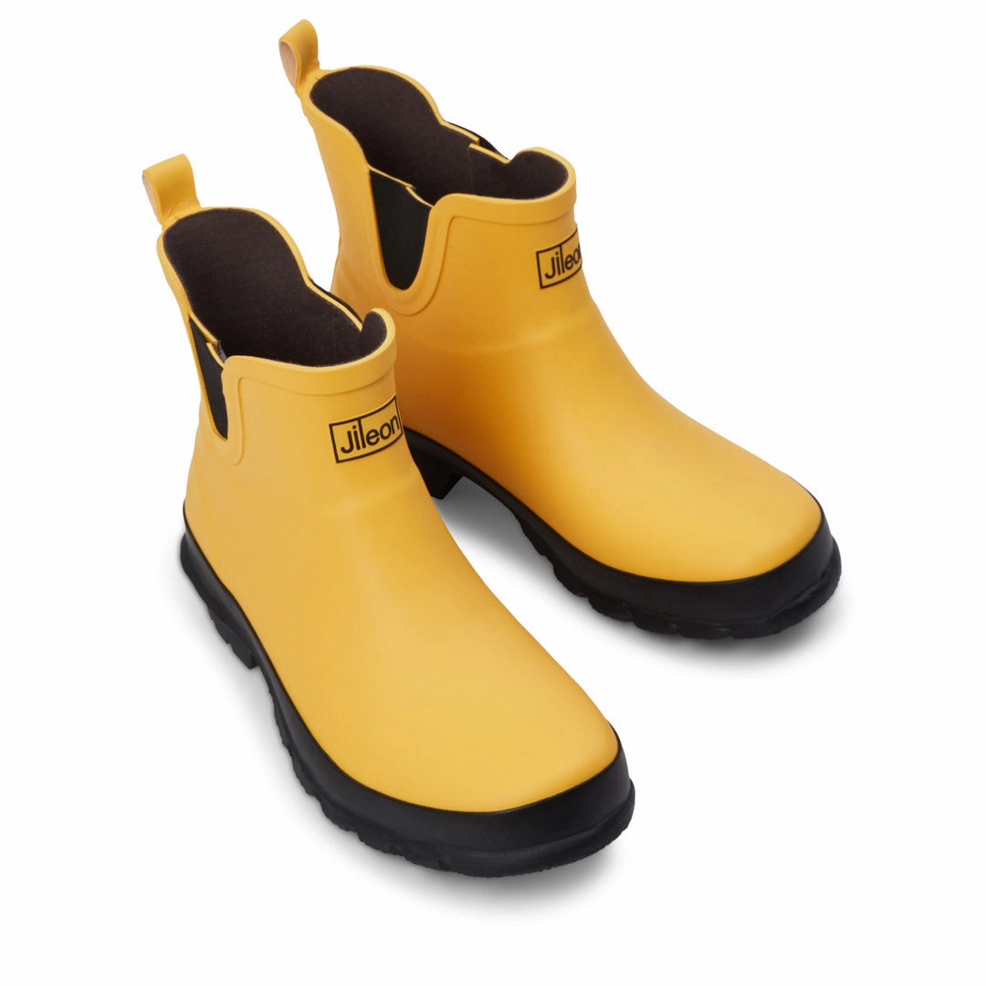 Waterproof Bass Fishing Shoes Ankle Height Rain Boots - Yellow Matt - Wide Foot - Easy to Slip On