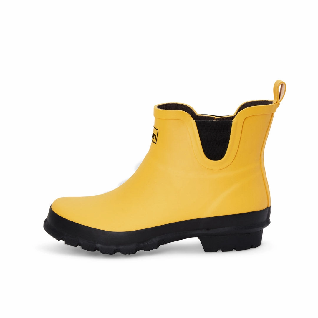 Waterproof Shoe Adhesive Ankle Height Rain Boots - Yellow Matt - Wide Foot - Easy to Slip On
