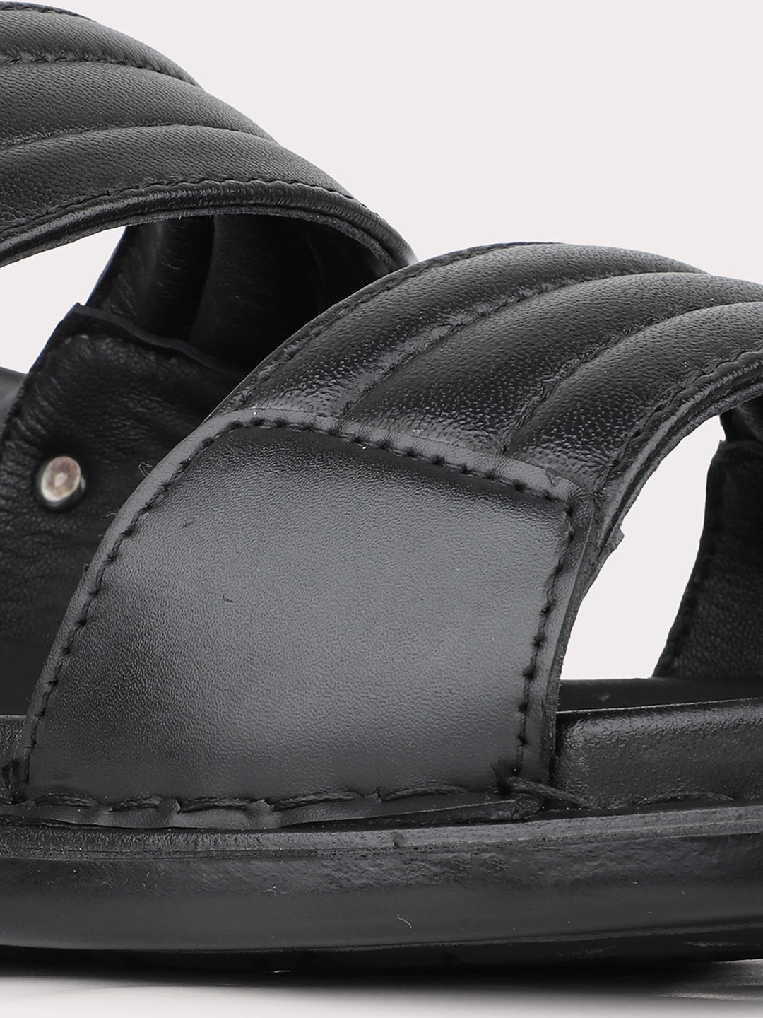 Mens Black Solid Round Toe Casual Sandals High Sandals