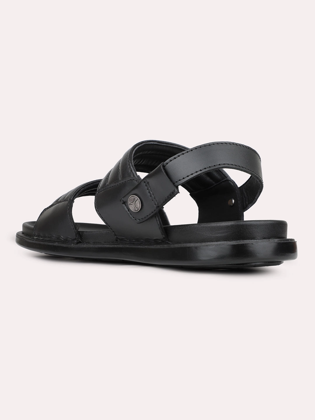 Mens Black Solid Round Toe Casual Sandals Big Buckle Sandals