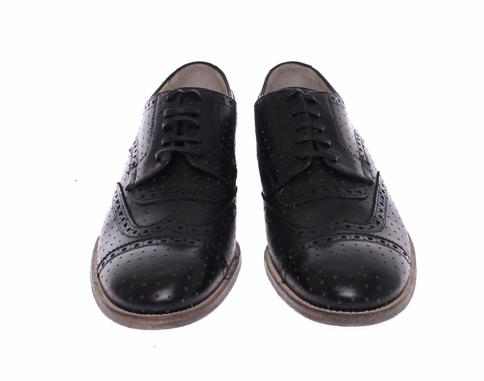 Black Leather Wingtip Formal Shoes Flat Shoes Size 6