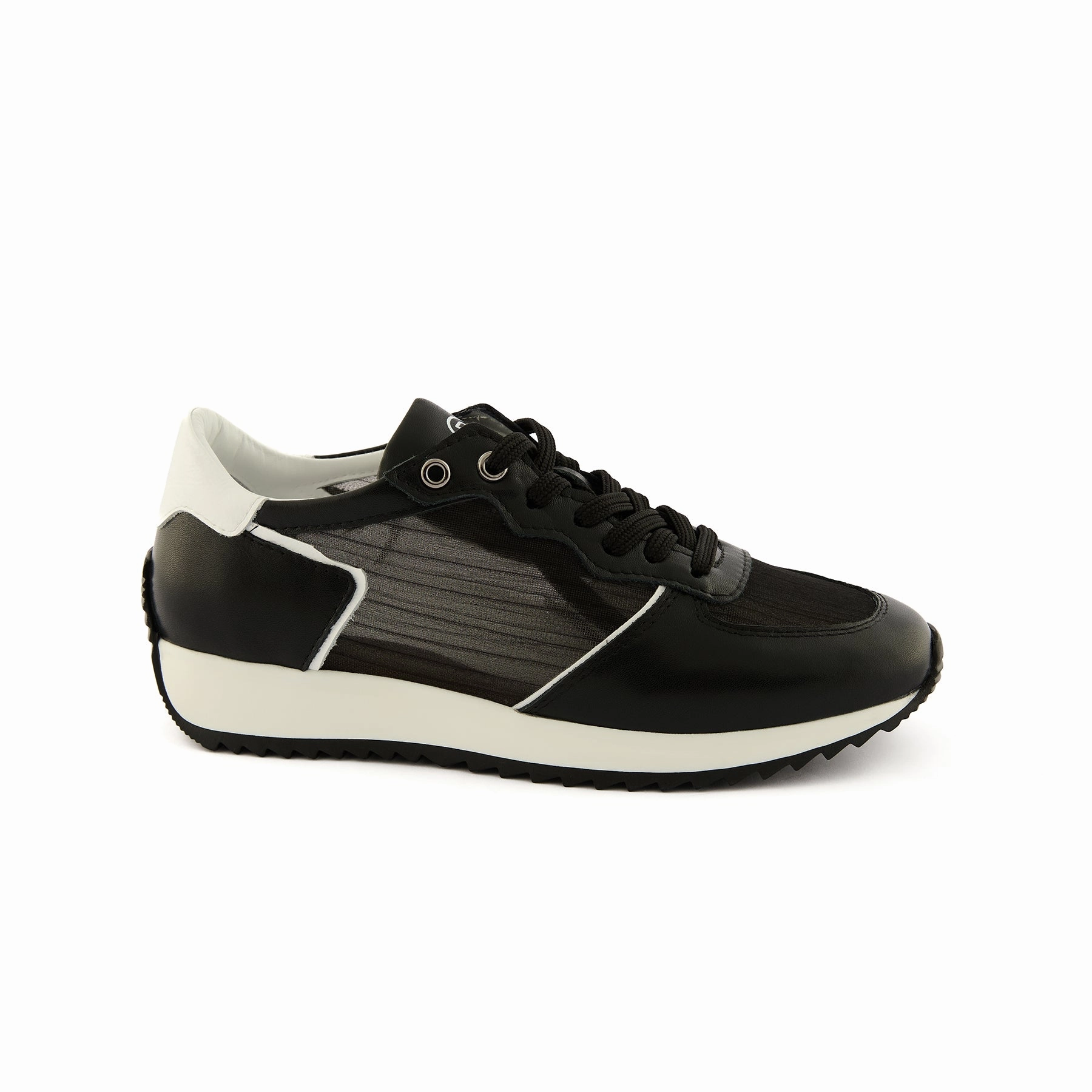 Women's Black Mesh-Patterned Handmade Calf Leather Sneakers W5036 Sneakers Salvatore Ferragamo