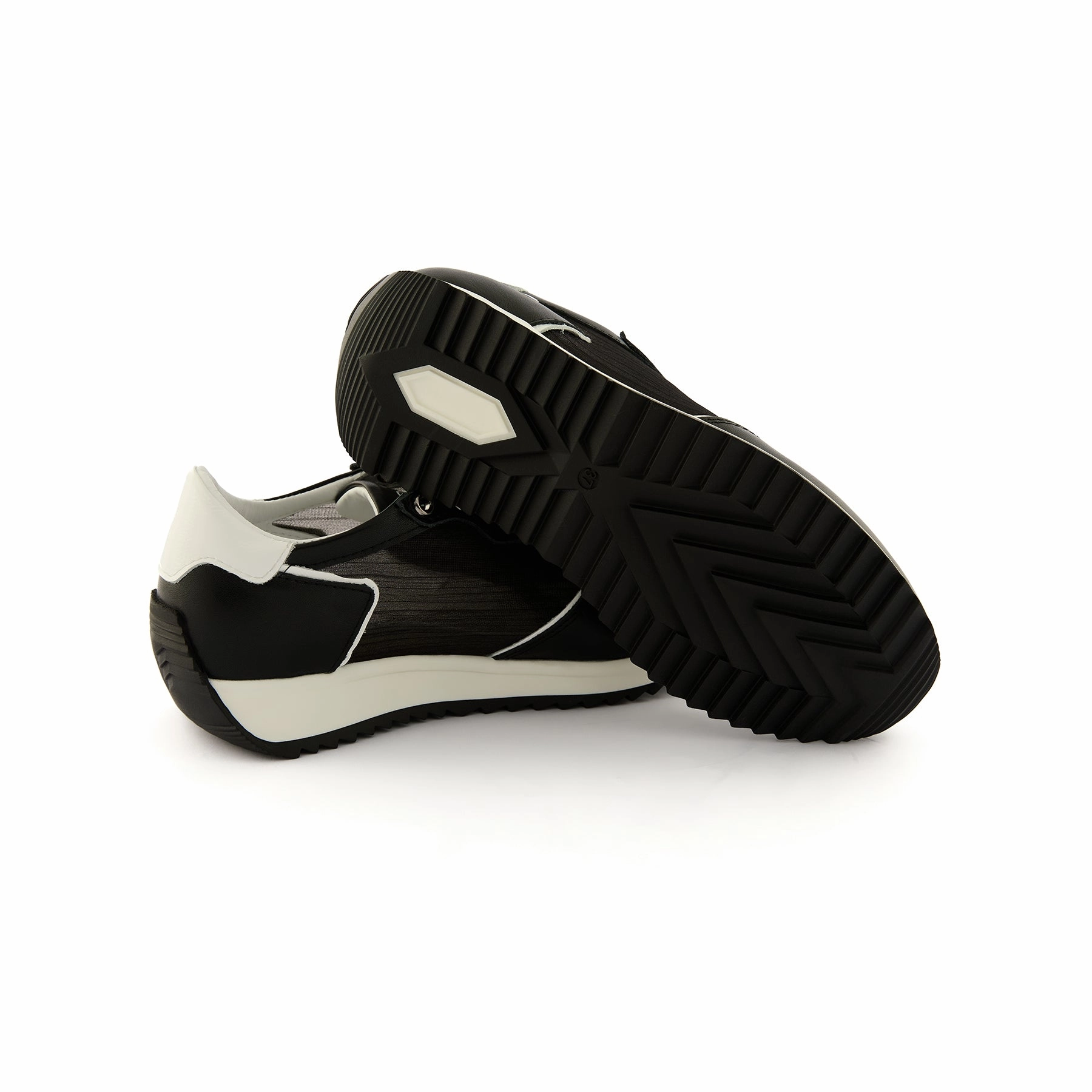 Sneakers Sal Women's Black Mesh-Patterned Handmade Calf Leather Sneakers W5036