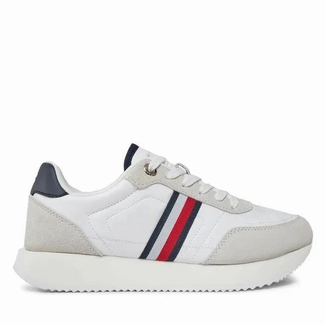 Designer Platform Sneakers Tommy Hilfiger Essential Runner Global Stripes Women FW0FW07831-WHT