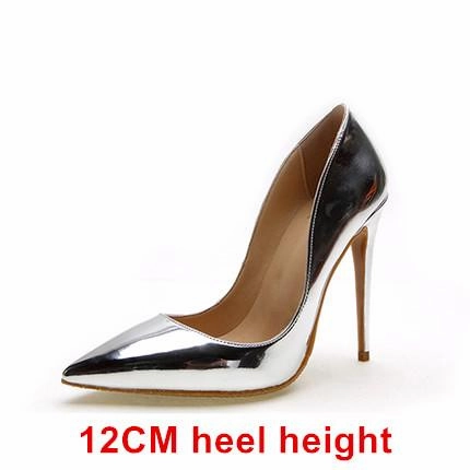 12CM High Heels Silver Wedding Shoes Women Pumps Patent Leather Fashion Women Bridal Shoes Sexy Heels Pumps Authentic Skate Shoe Monochrome