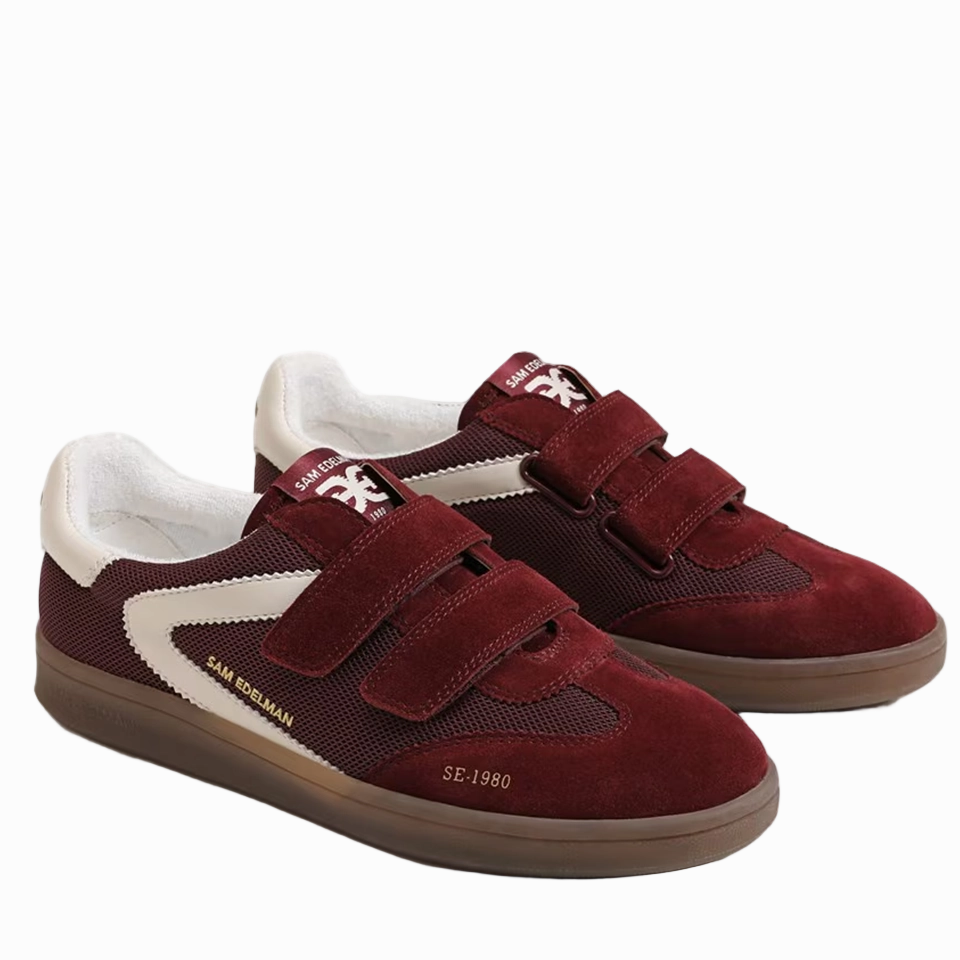 Sam Edelman Women's Talia Velcro Sneaker | French Burgundy Mesh/Suede Waterproof Shoes Formal