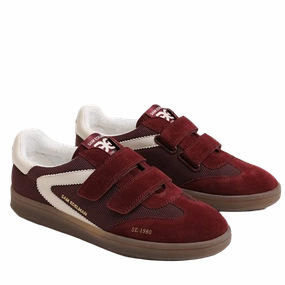 Bike Shoes Waterproof Sam Edelman Women's Talia Velcro Sneaker | French Burgundy Mesh/Suede