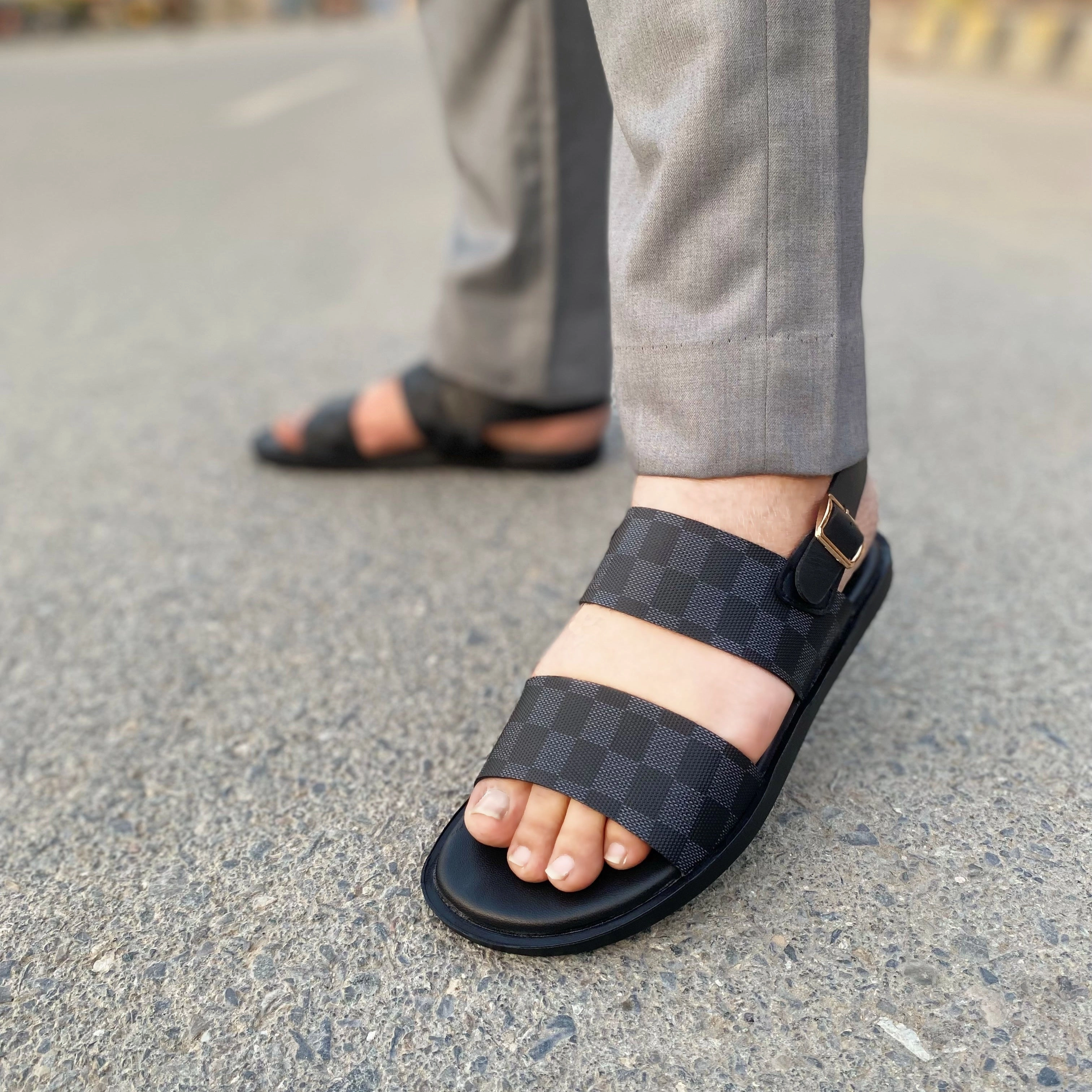 Onyx Slides LS Handmade Checkered Sandal LS-132 BLK