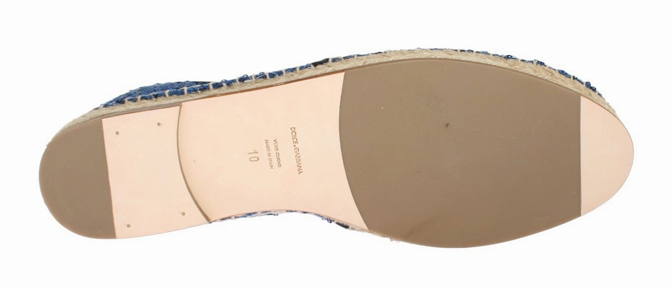 Loeffler Randall Natural Crochet Raffia Kayla Ballet Espadrilles Blue Sequined Logo Loafers Espadrilles