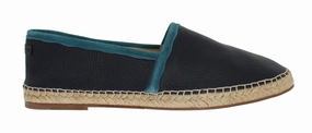 Blue Deer Leather Logo Espadrilles Designer Platform Espadrilles
