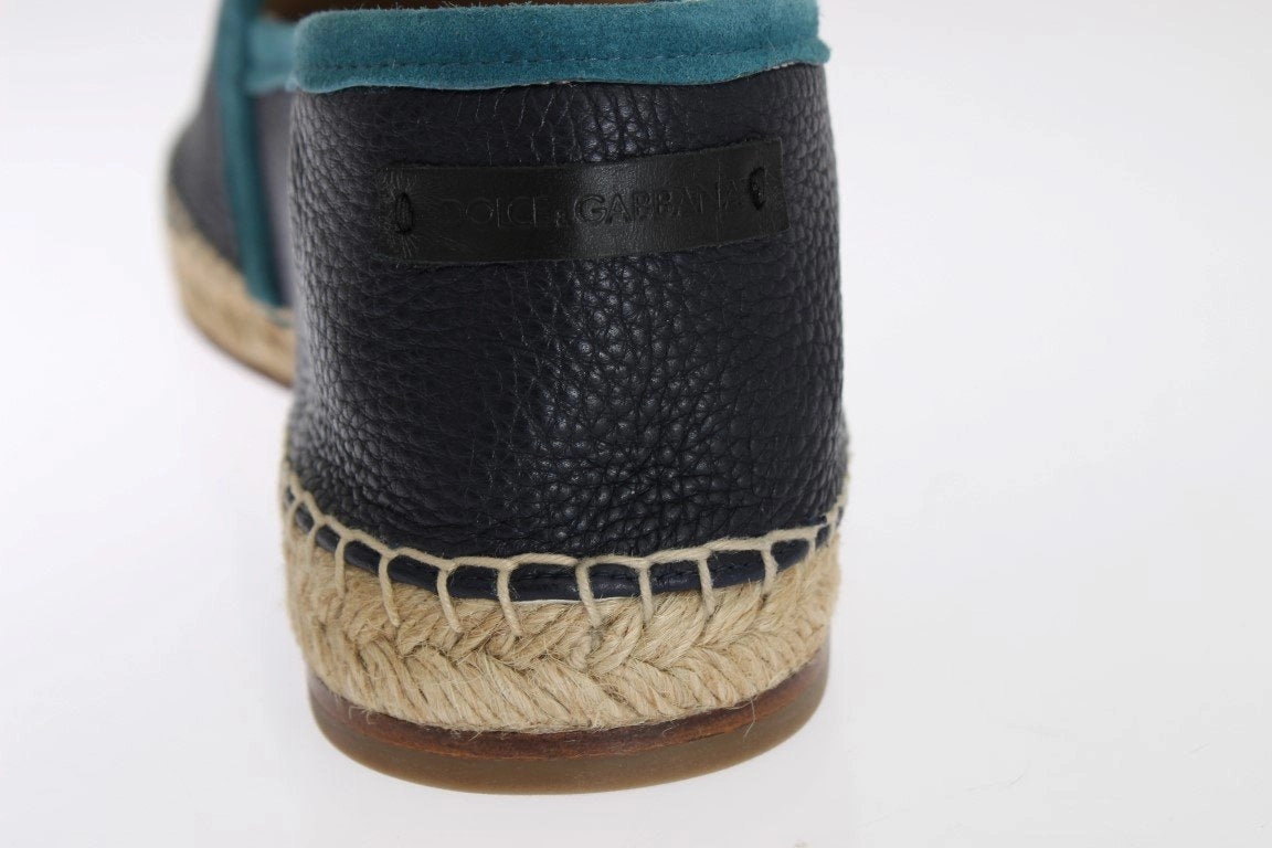 Espadrille Mule Wedge Blue Deer Leather Logo Espadrilles