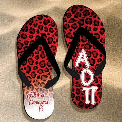 Alpha Omicron Pi Cheetah Print Flip Flops - SBL100 - SUB Recycled Flip Flops Kenya