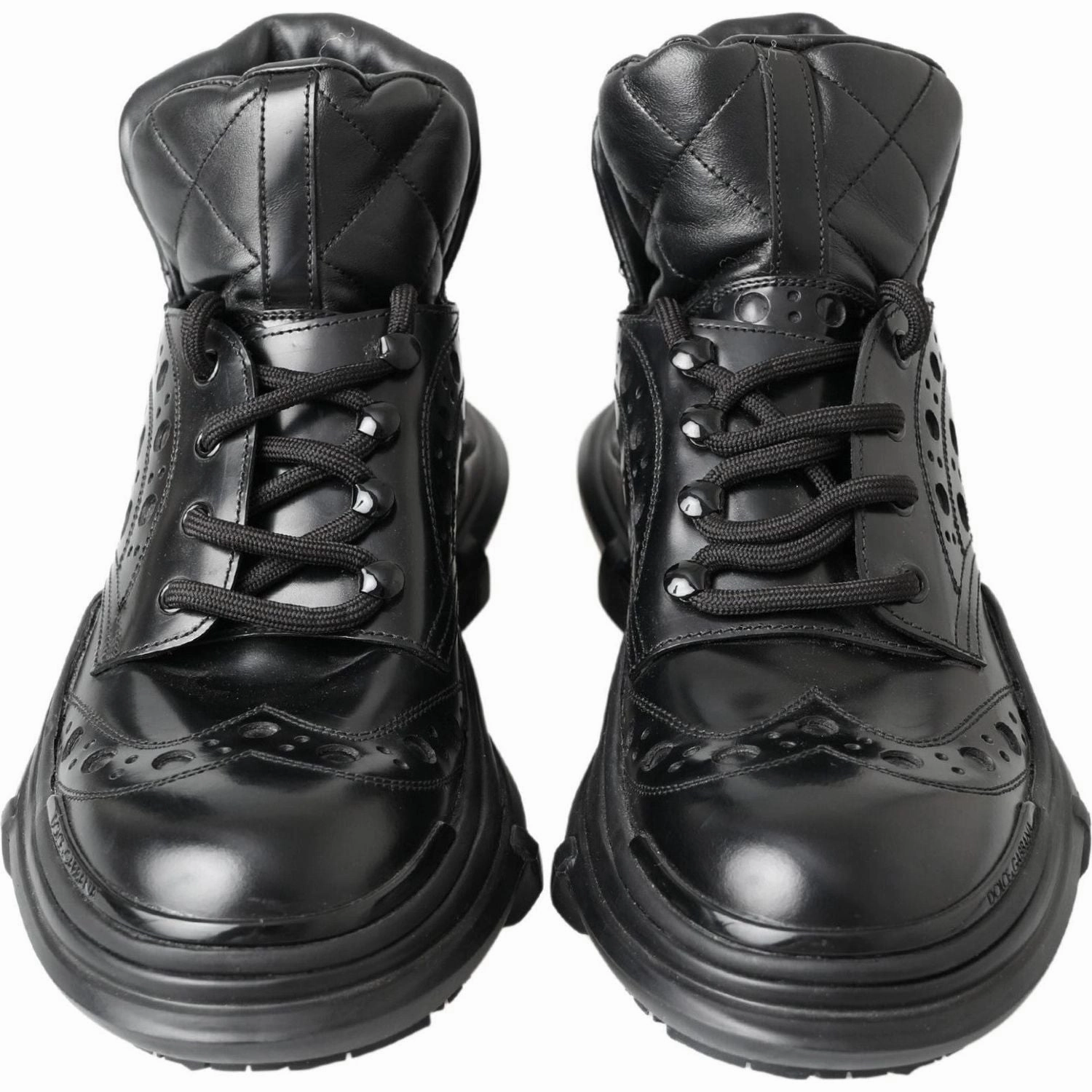 Dolce & Gabbana Black Leather Ankle Casual Boots Brunt Steel Toe Boots