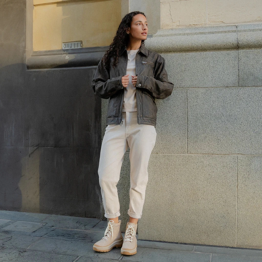 Trail Running Shoes Speedcross Timberland Women's Roxie Lane Mid Lace Up Boot - Light Beige Canvas