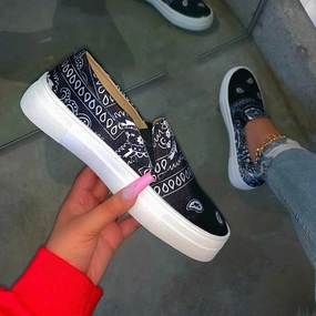 Dropship Women Flat Loafers Print Leather Vulcanized Shoes Summer Spring Women Casual Shoes Round Toe Woman Girls Shoes Best Running Shoes Overpronation