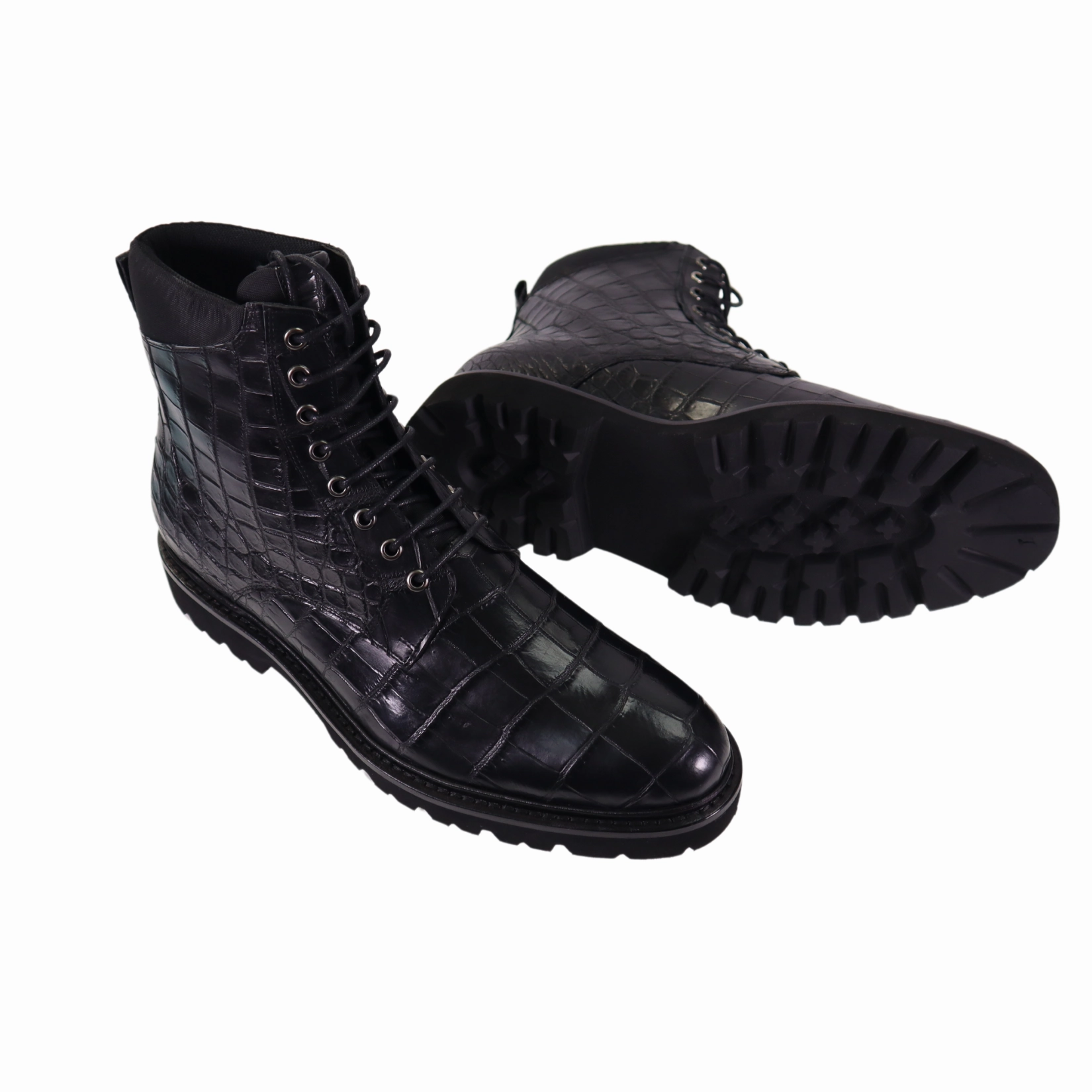 Mens Handcrafted Alligator Crocodile Leather Luxury Alligator Boots Black, Dark Brown Big Fuzzy Boots