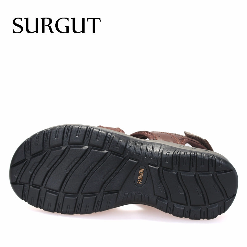 Fashion Summer Sandals Men Shoes  Brand Breathable Quality Leather Beach Sandals Comfy Simple Men's Sandals Shoes Flat Shoes With Ankle Straps