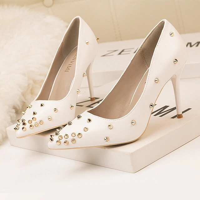 Fashion Women Pumps Rivet Sexy Women High Heel Shoes Skull Skate Shoes