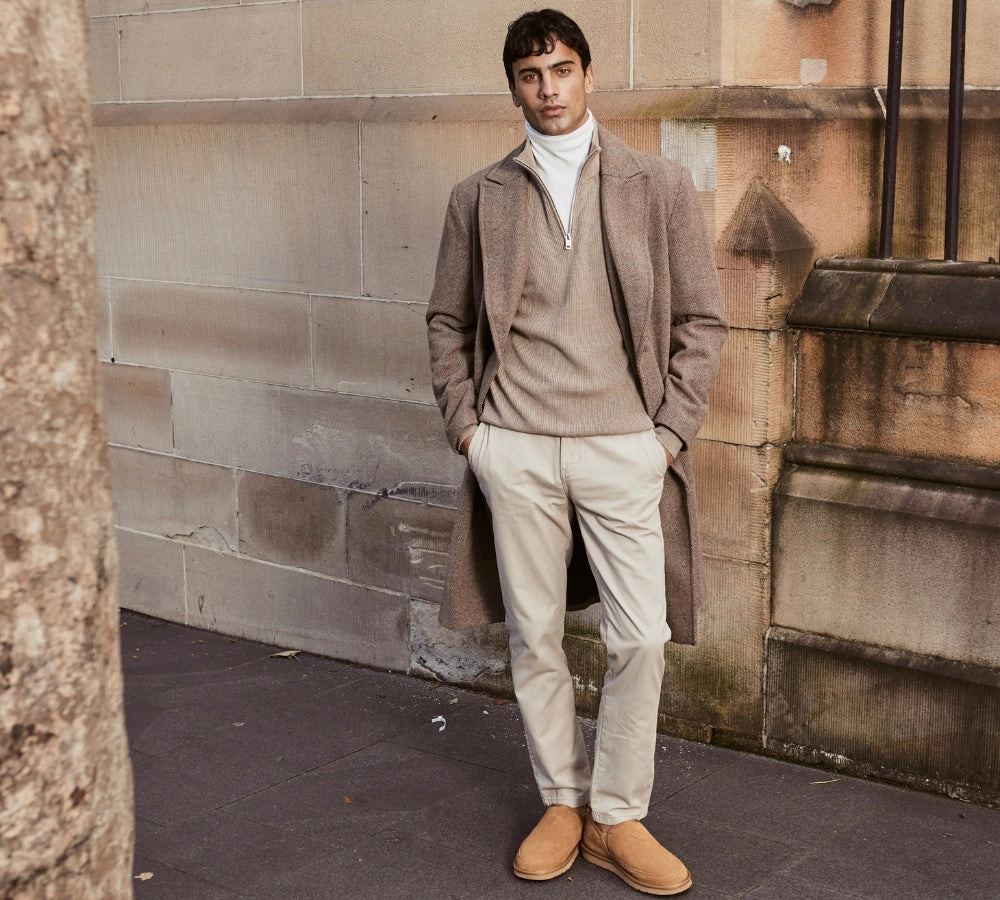 AUSTRALIAN SHEPHERD UGG Men Sheepskin Wool Slippers Porter Non Skid Slippers For Elderly