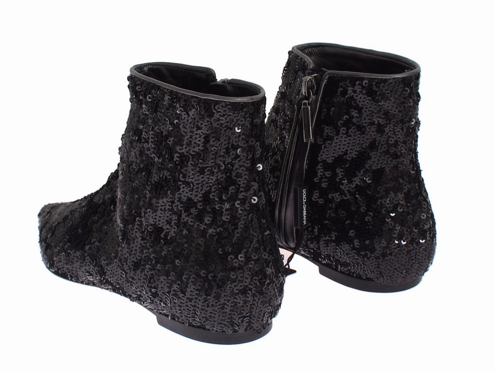 Shoes Fallen Arches And Flat Feet Black Sequined Pointy Flat Ankle Boots Shoes