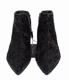 Black Sequined Pointy Flat Ankle Boots Shoes Best Flat Mountain Bike Shoes