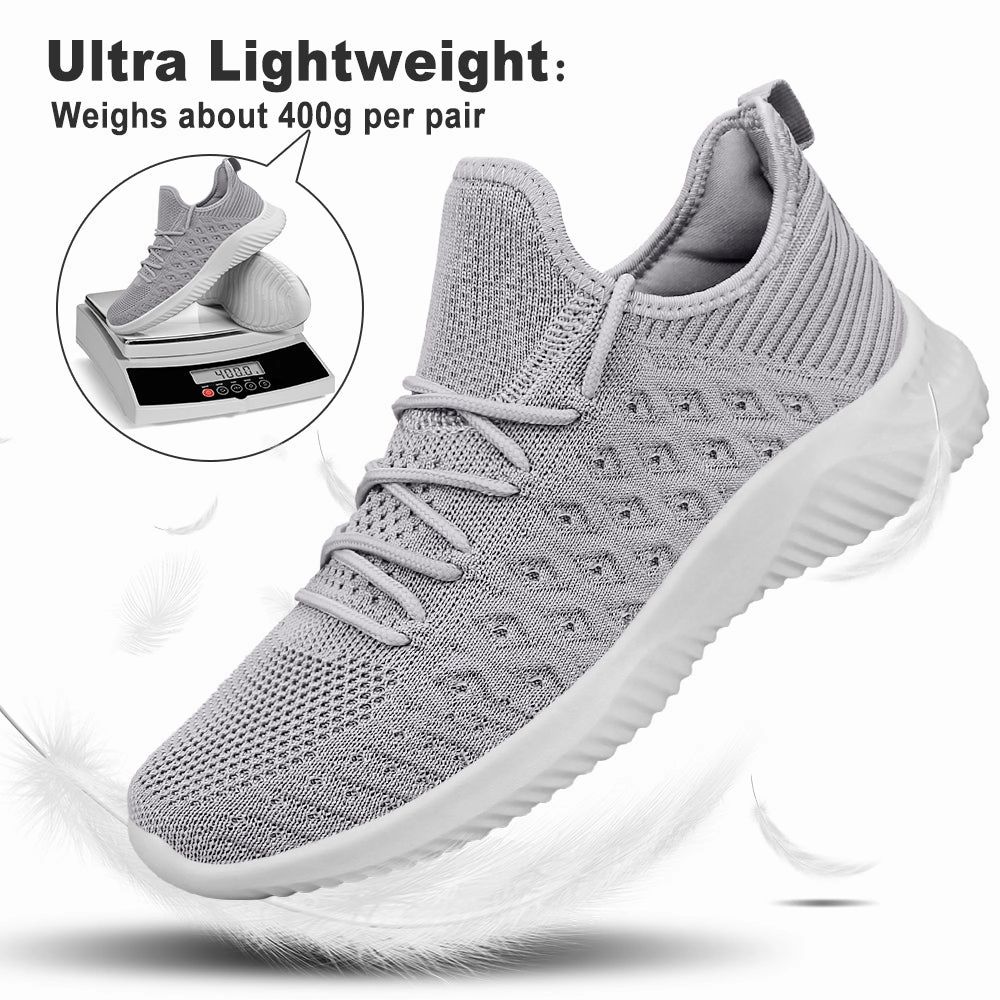 Flat Shoes Store FEETHIT Mens Non-slip Walking Sneaker Light Grey