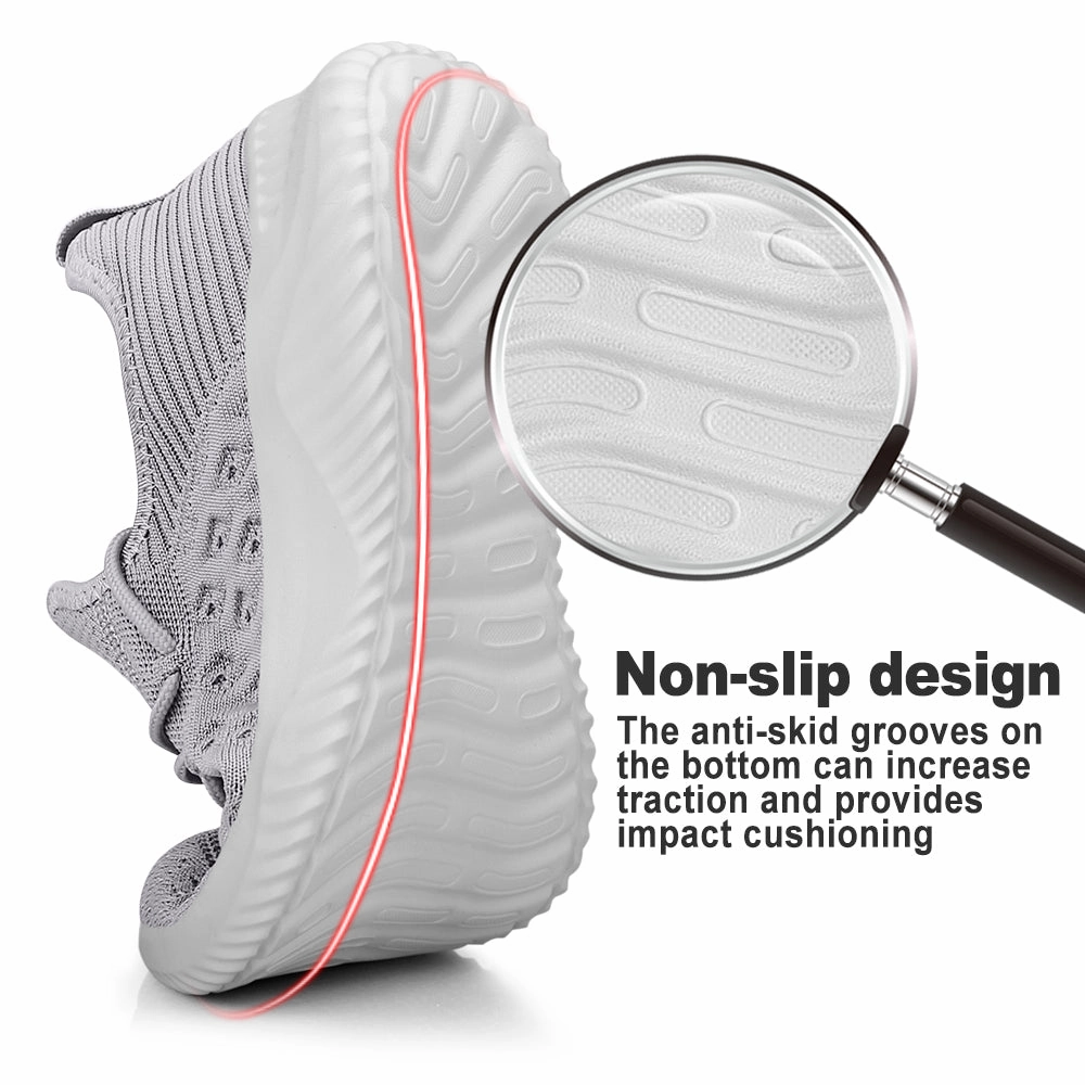 Beige Flat Shoes FEETHIT Mens Non-slip Walking Sneaker Light Grey