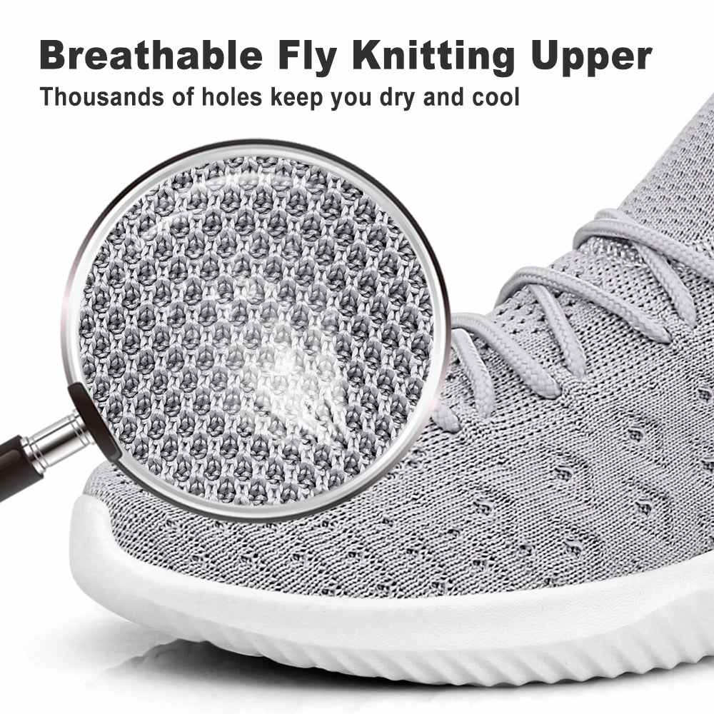 FEETHIT Mens Non-slip Walking Sneaker Light Grey Insoles Running Shoes