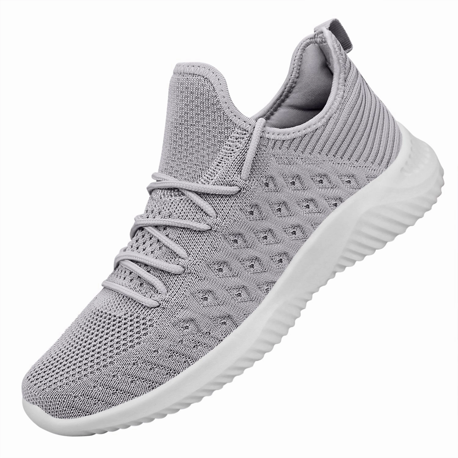 FEETHIT Mens Non-slip Walking Sneaker Light Grey Woven Leather Flat Shoes