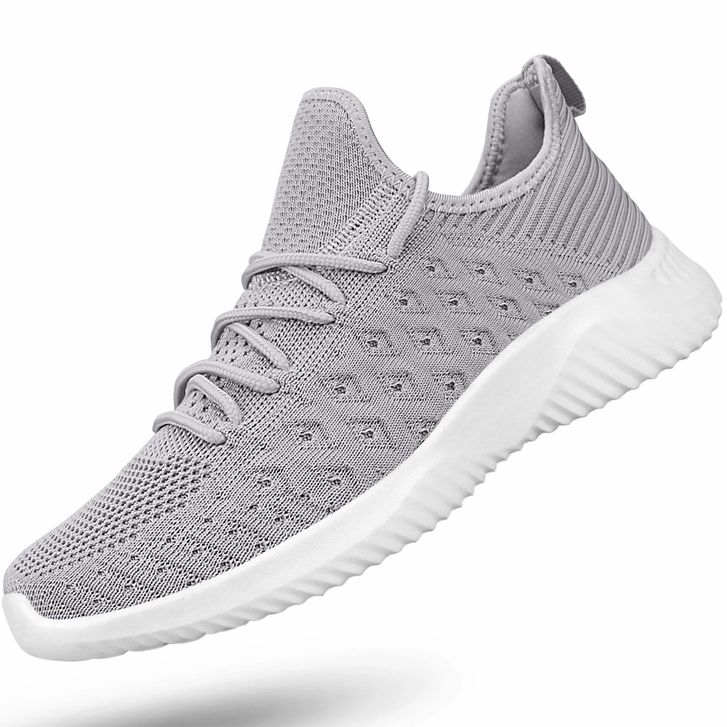 FEETHIT Mens Non-slip Walking Sneaker Light Grey Best Running Shoes For Flat Feet Wide