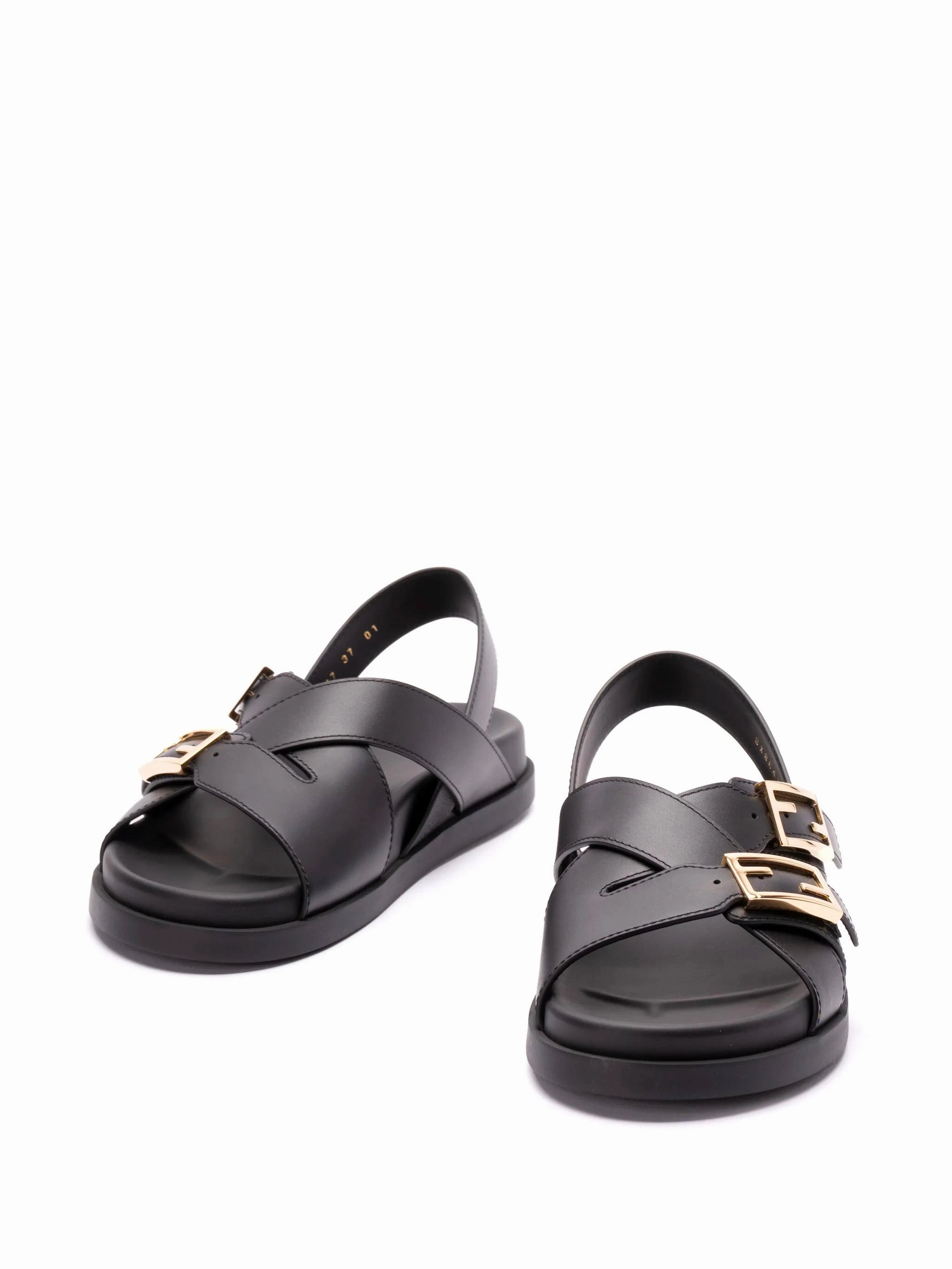 FENDI Triple-Band Flat Cross-Over Slide Sandals Flat Court Shoes
