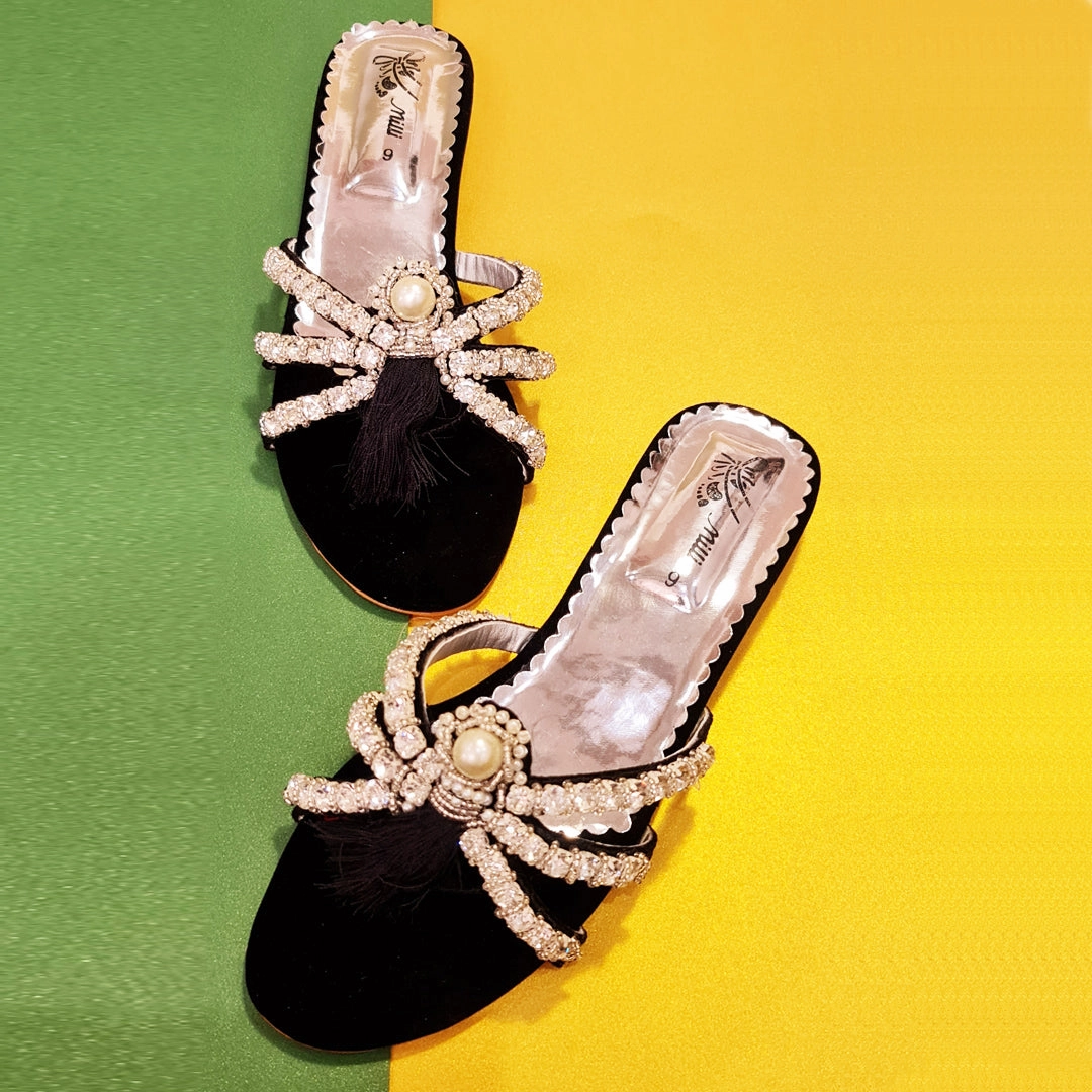 Black Formal Summer Slipper For Womens Flat Buckle Shoes