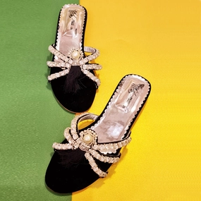 Flat Wide Fit Shoes Black Formal Summer Slipper For Womens