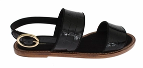 Flat Shoes Size 4 Black Crocodile Skin Leather Sandals