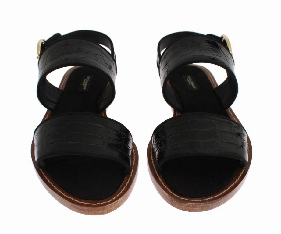Shin Pain When Walking In Flat Shoes Black Crocodile Skin Leather Sandals