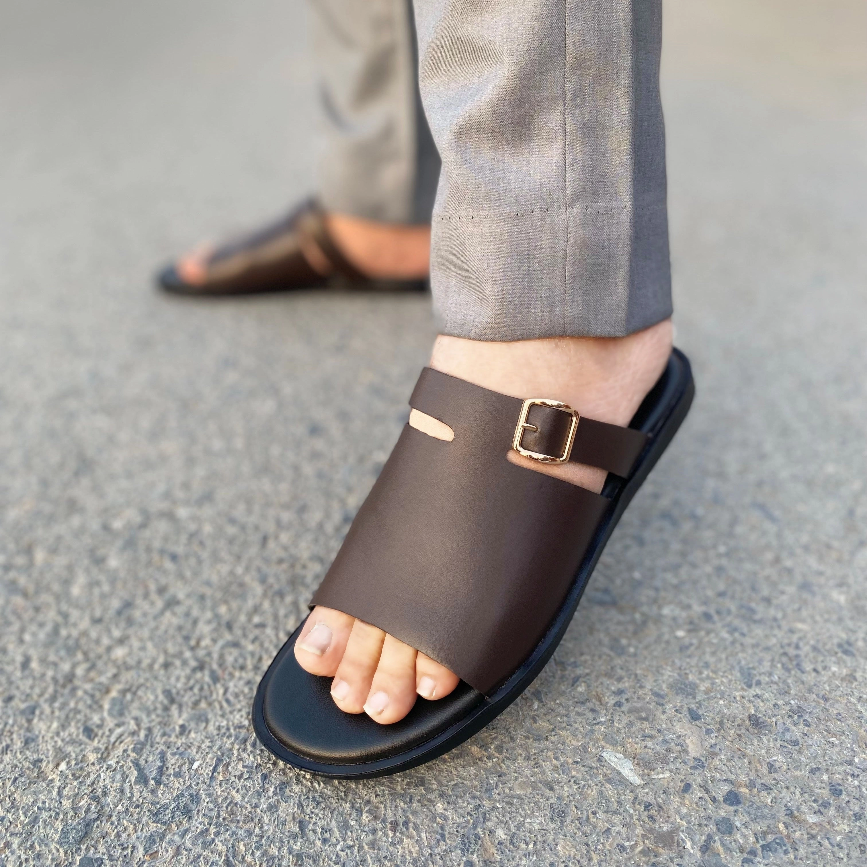 LS Pure Leather Handmade Padasa Chappal LS-137 BRN Safest Slippers For Elderly