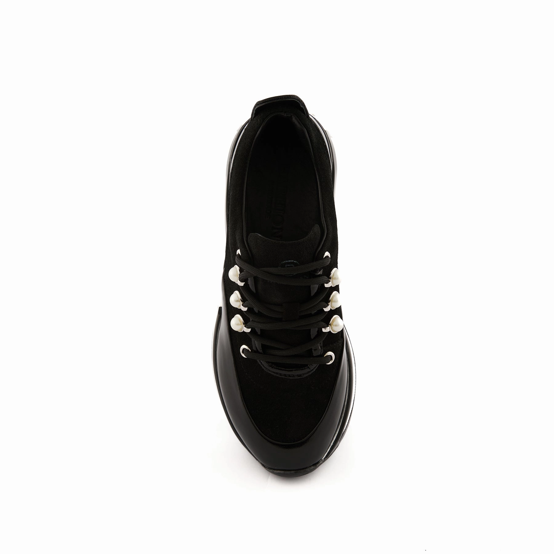 Women's Black Patent Leather Pearl-Embellished Handmade Sneakers W5038 Masai Barefoot Technology Sneakers