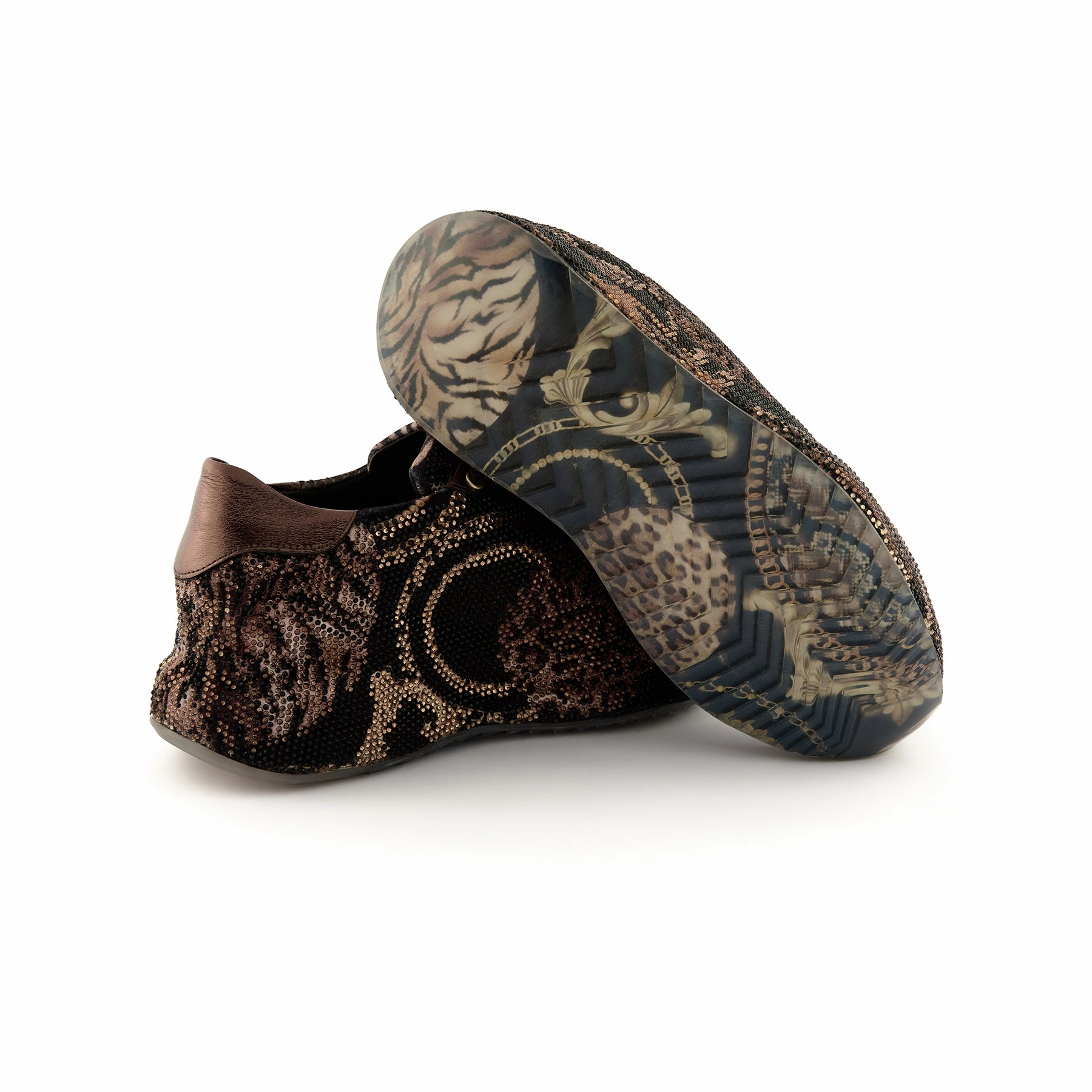 Women's Bronze Crystal Embellished Calf Leather Handmade Sneakers W5030 Layla Sneakers