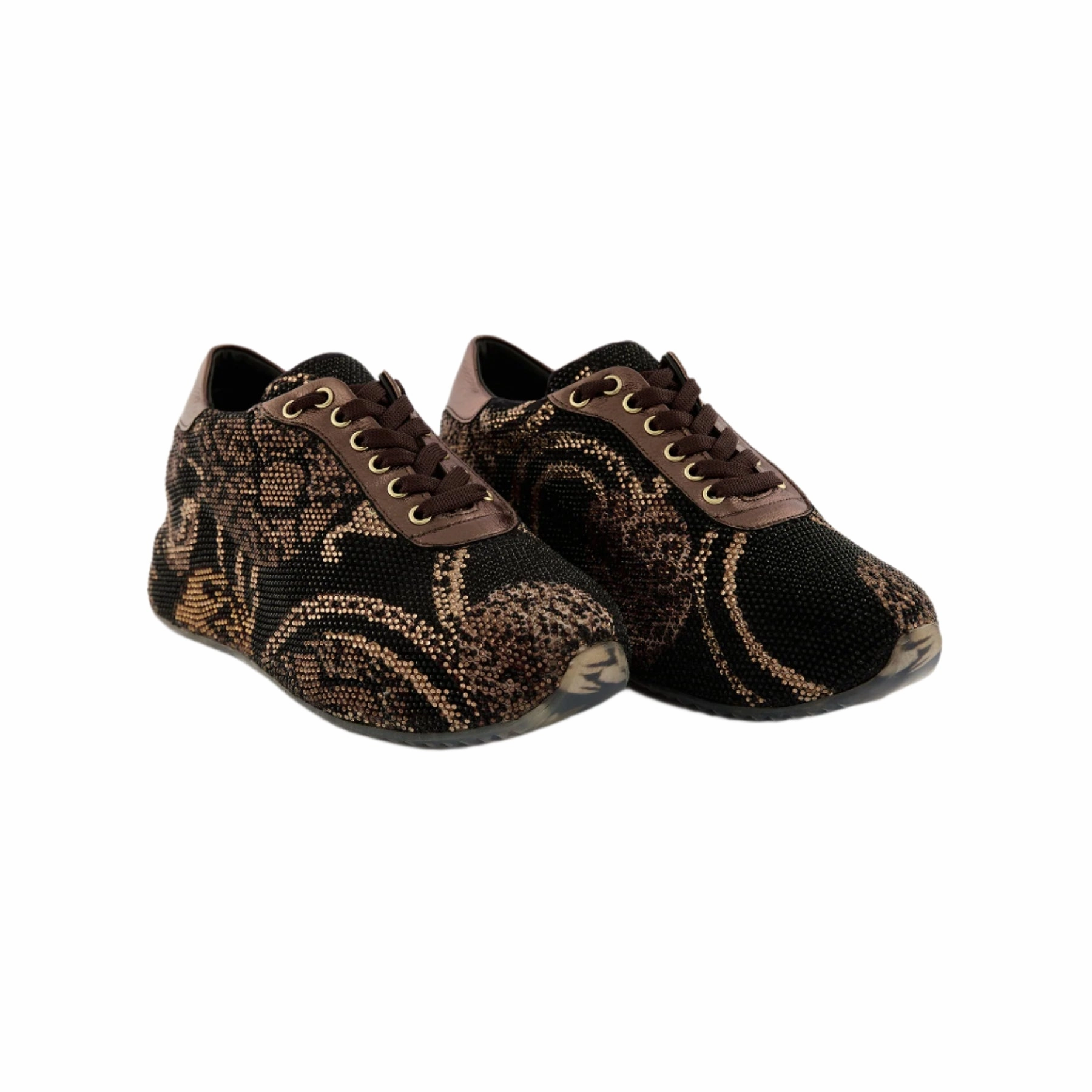 Women's Bronze Crystal Embellished Calf Leather Handmade Sneakers W5030 Gabor Sneakers