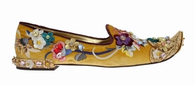 Gold Velvet Crystal Loafers Shoe Ballet Flats