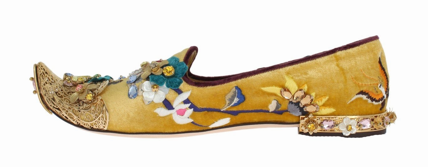 Gold Velvet Crystal Loafers Elastic Flats Shoes