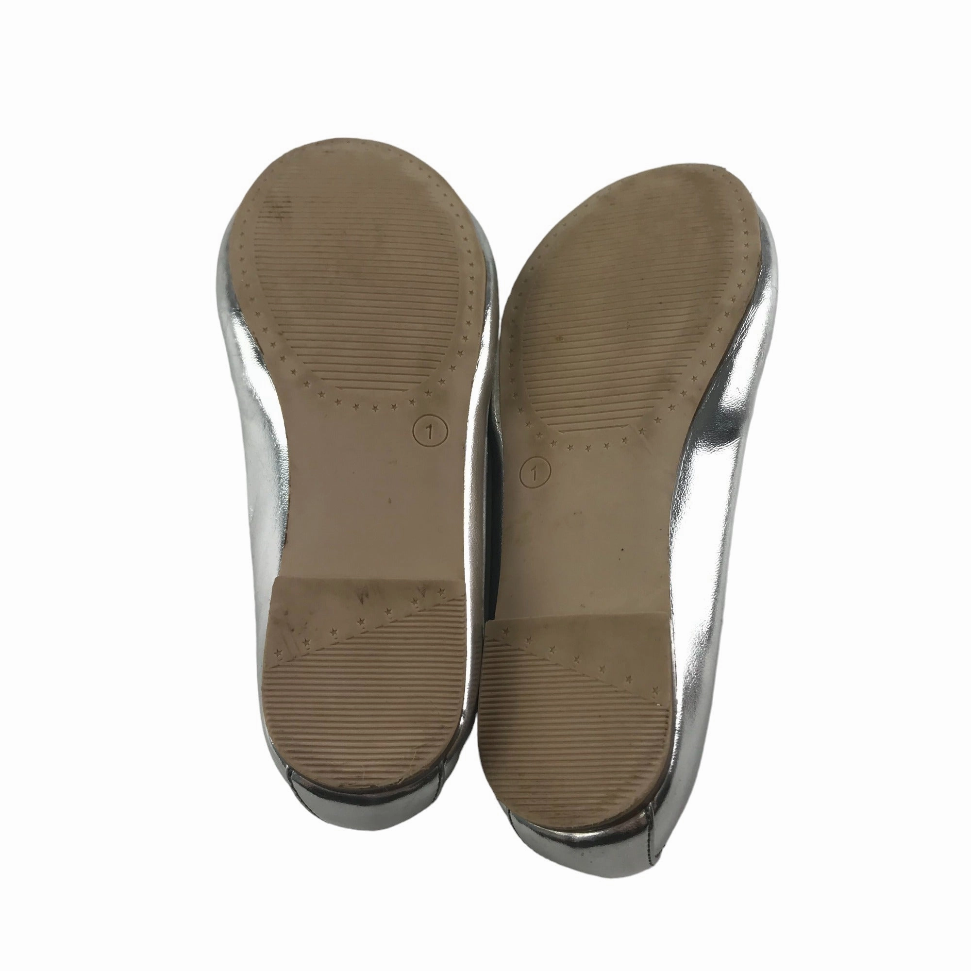 Next Ballerinas Shoe Size 1 Grey Silver Shiny Party Flats Warm Flat Shoes