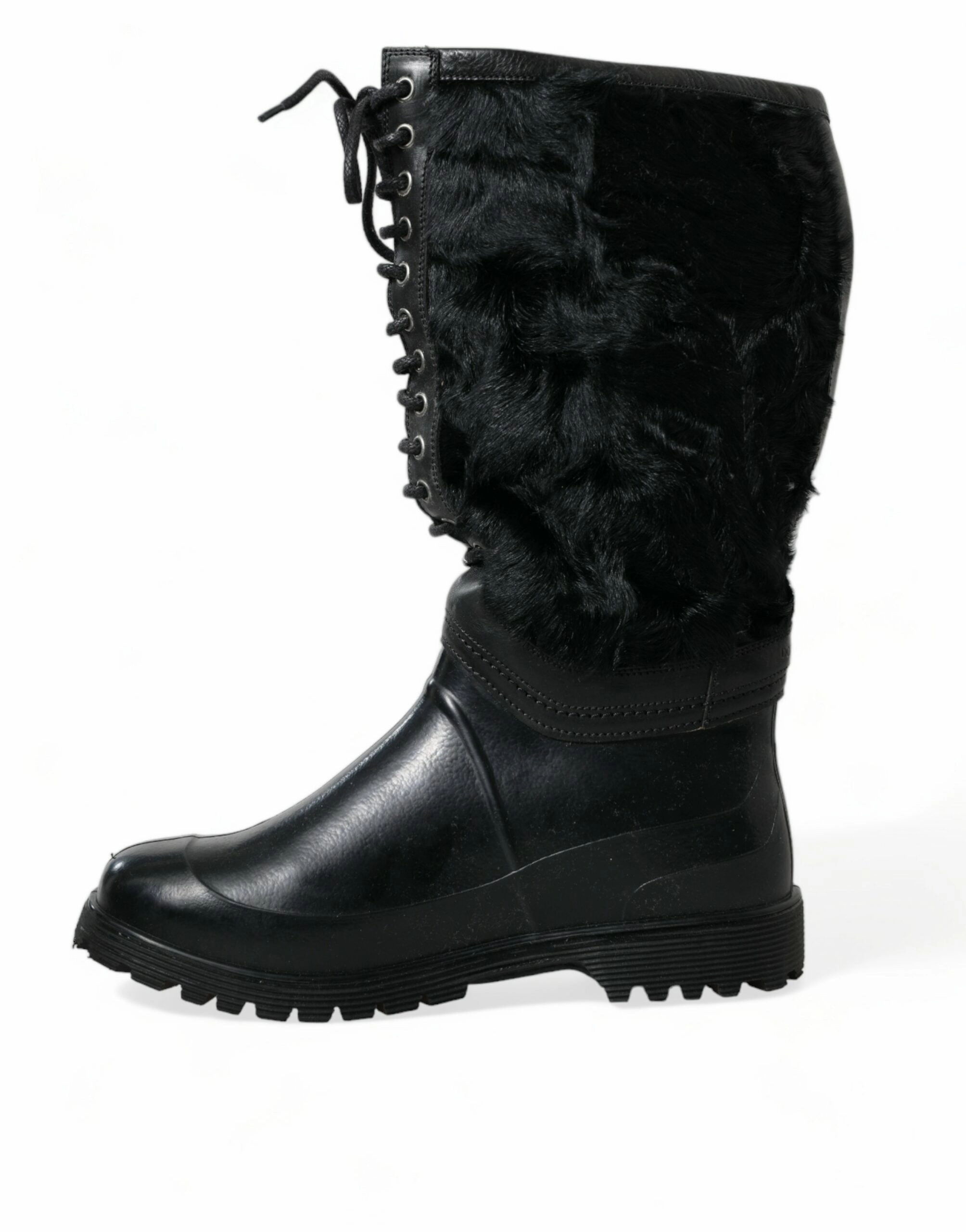 Dog Boots Hot Pavement Black Rubber Lace Up Shearling Rain Boots Shoes