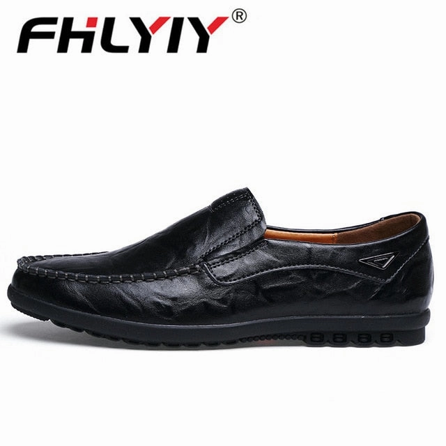 Flat Shoes For Weight Lifting Genuine Leather Men's Casual Shoes Luxury Brand Mens Loafers Flats Breathable Slip on Black Driving Shoes Plus Size 38-47