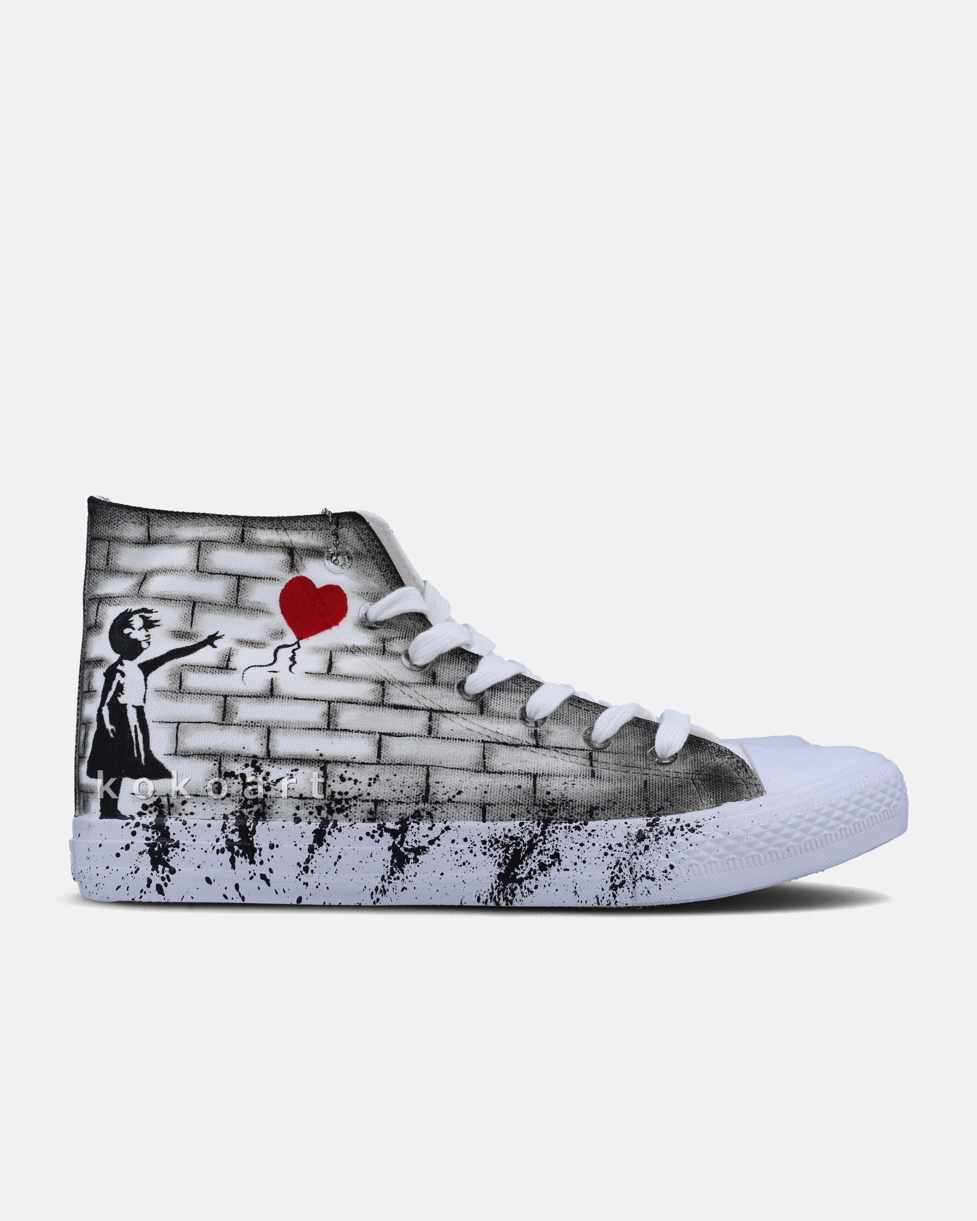 Girl with Balloon and Flower Thrower with Bricks Hand Painted Shoes